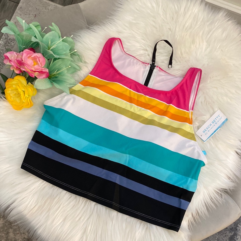 NEW! Striped Rash Guard Swim Top Multi Color Sz XL